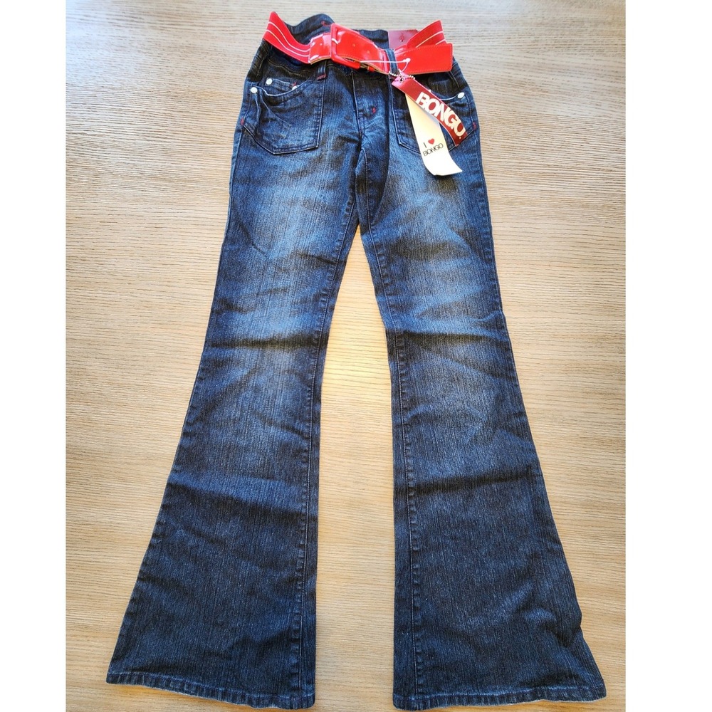 Bongo VTG Y2K Deadstock Flare Jeans NWT Red Belt Low Rise Patch Pocket bootcut